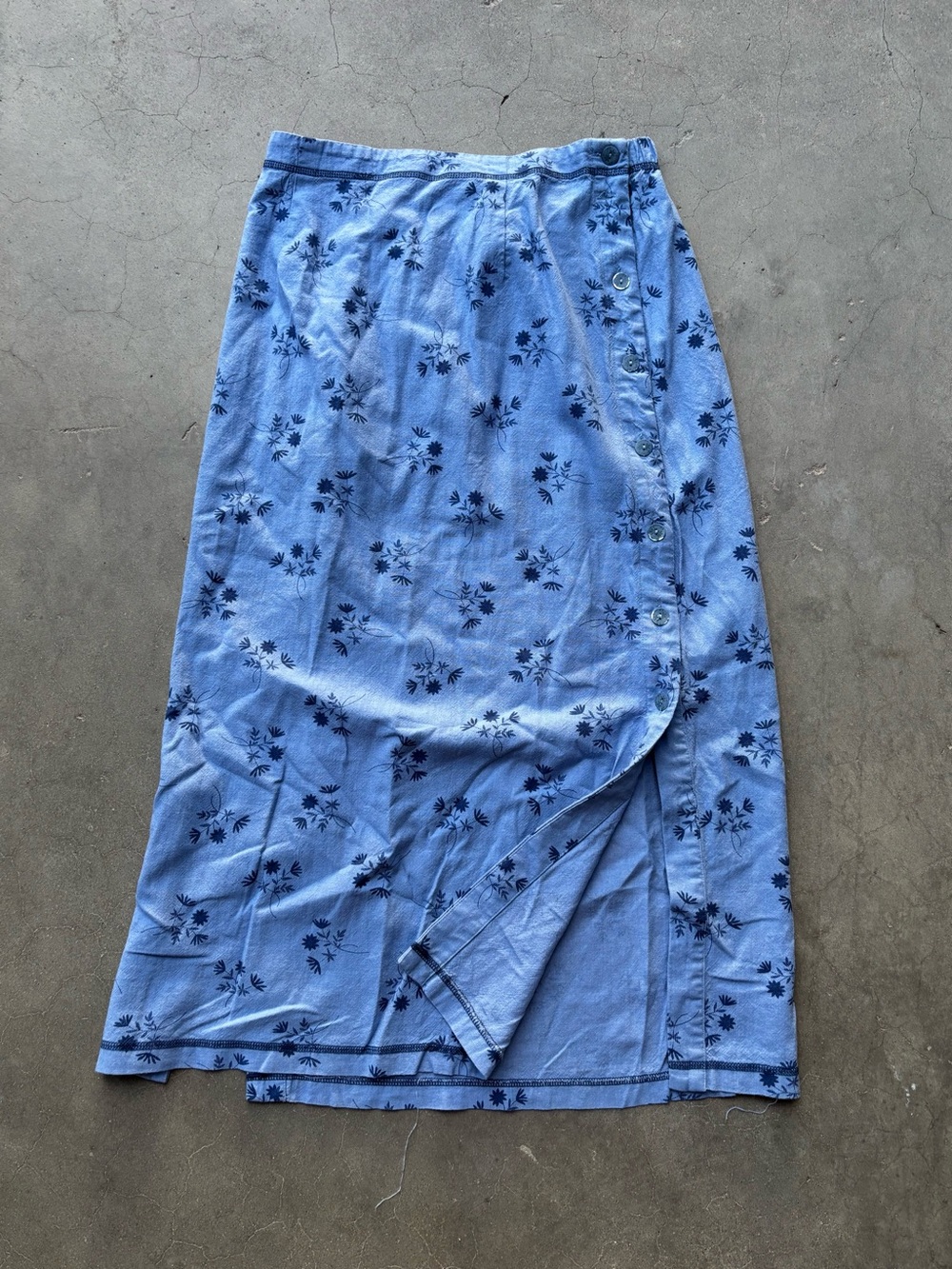 VTG 90s Napa Valley Floral Button Front Maxi Skirt Linen Blend Blue 12P